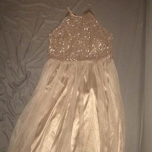 Midi Nude-Blush Sequence Hoco Dress